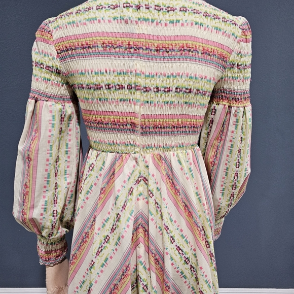 Vtg YOUNG INNOCENT Arpeja Pink Cream Striped Prairie Cottagecore Maxi Dress XS/S - Picture 5 of 14